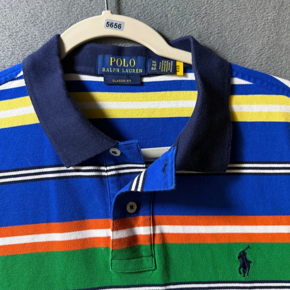 Polo Ralph Lauren Mens XL Classic Fit Striped Short Sleeve Polo Multi Color